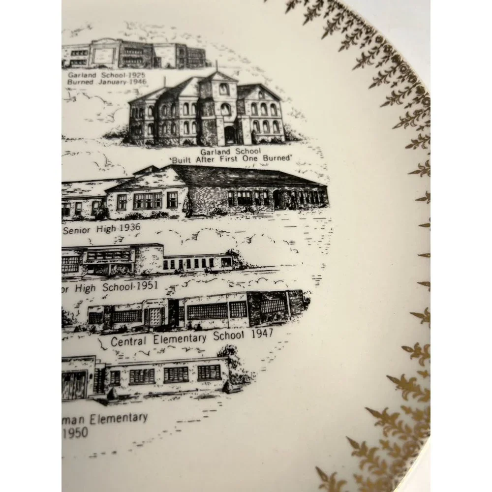 Garland Texas History of Schools Souvenir Plate Gold Edge